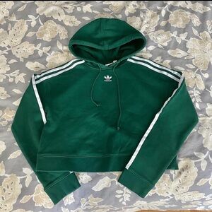 Adidas Forest Green Cropped Hoodie with White Logo